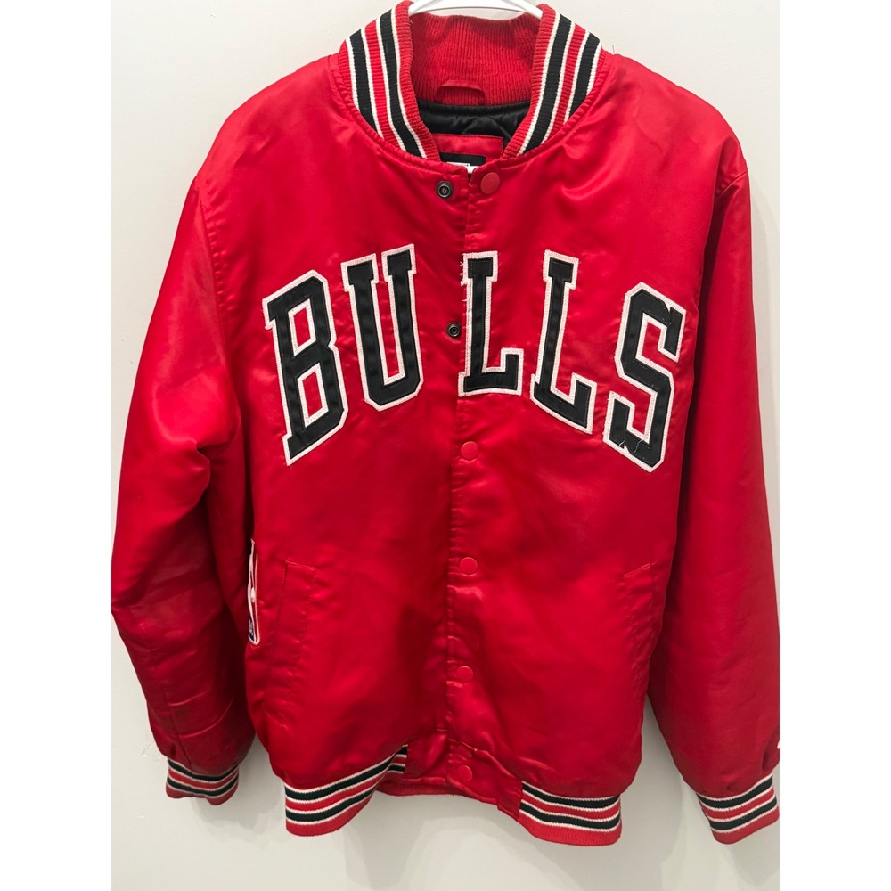 Starter Black Label Chicago Bulls Satin Bomber Jacket Red Embroidered Mens M